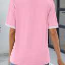 MEROKEETY Women's 2025 Short Sleeve V Neck Tee Tops Summer Color Block Loose Casual T Shirts (Pink, S)