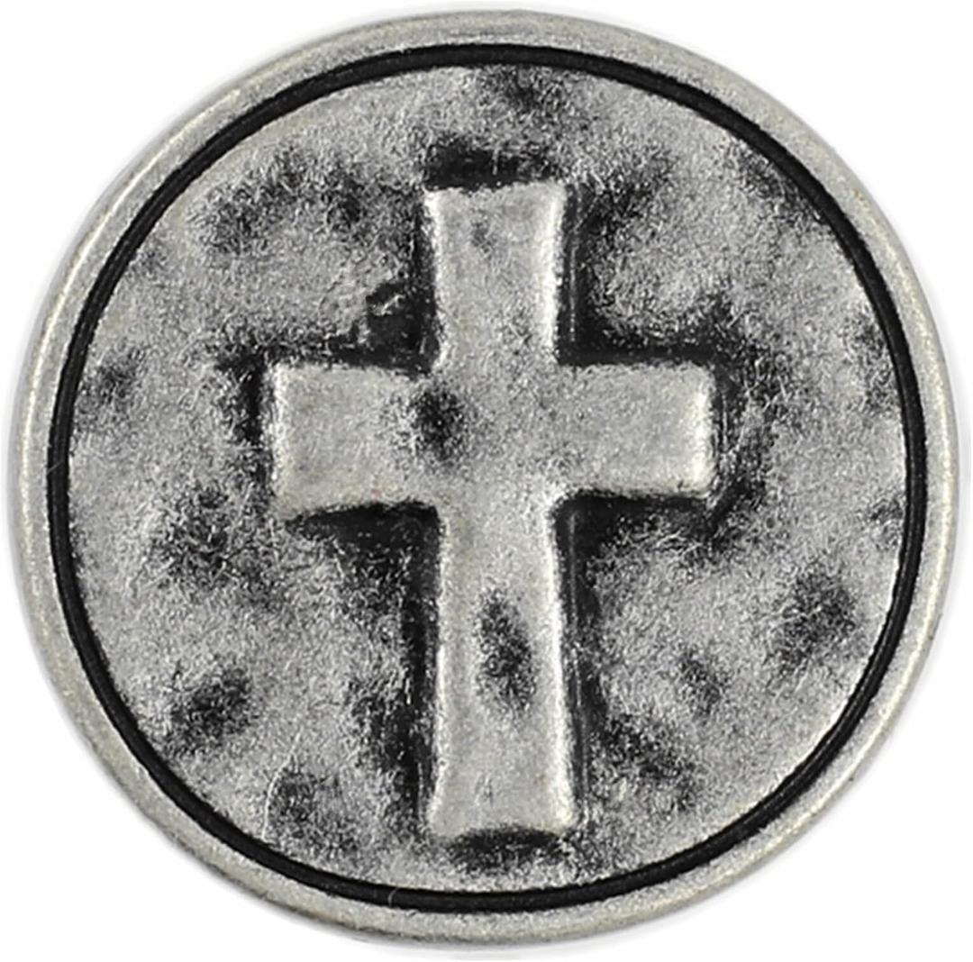 Bezelry 12 Pieces Cross Symbol Metal Shank Buttons. 20mm (3/4 inch) (Antique Silver)
