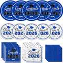 Graduation Blue Party Supplies Kit Dinner Plates Dessert Plates and Napkins for Congrats Grad Party Decorations, Serves 50
