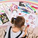 D-FantiX Unicorn Art Supplies Clear Backpack for Toddler, 51Pcs DIY Coloring Craft Kits with Scratch Art Paper and Stickers, Road Trip Activities for Kids, Creative Birthday Gift for Girls