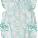 Kodaruber Cute Newborn Baby Girl Romper Plaid/Daisy Print Fly Sleeve Crew Neck Ruffle Bodysuit Spring Summer Clothes (3-6 Months, Sky Blue)