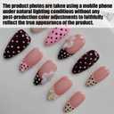 Almond Handmade Press on Nails Medium Length Professional Nail Art Nude Fake Nails with Flower and Polka Dots Design French Tip Cute Glue Ons for Women and Girls Spring Pattern 21