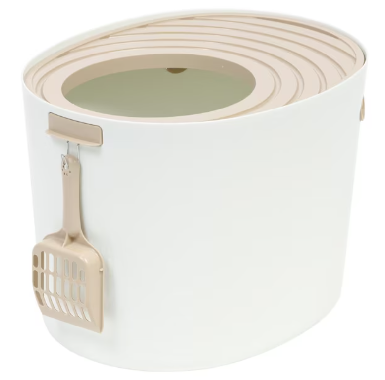 IRIS Medium Top Entry Cat Litter Box, White/Beige