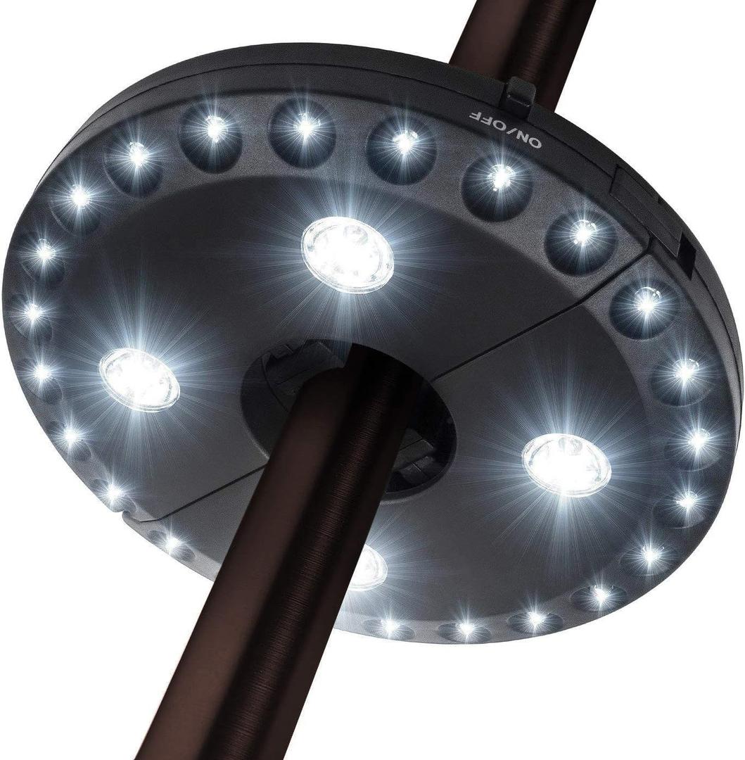 Patio Umbrella Light 3 Lighting Modes Cordless 28 LED Lights at 200 lux- 4 x AA Battery Operated for Patio Umbrellas, Camping Tents or Outdoor Use Forlivese (White)