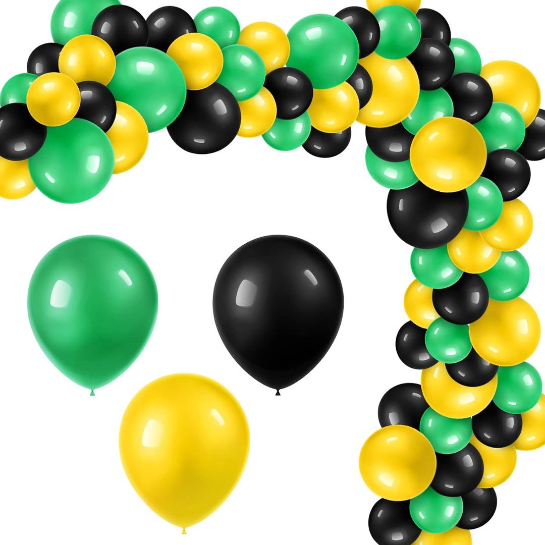 Sratte 120 Pcs Juneteenth Day Balloons Jamaica Latex Balloons Bulk 12 Inch Black Yellow Green Decor for Black History Month Independence Freedom Day Decorations Birthday Party Favors