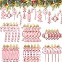 Realspring 30 Pcs Christmas Candy Ornaments Peppermint Candy Cane Christmas Decorations Plastic Lollipop Hanging Ornaments with Rope for Xmas Tree Party Holiday Supplies(Pink White)