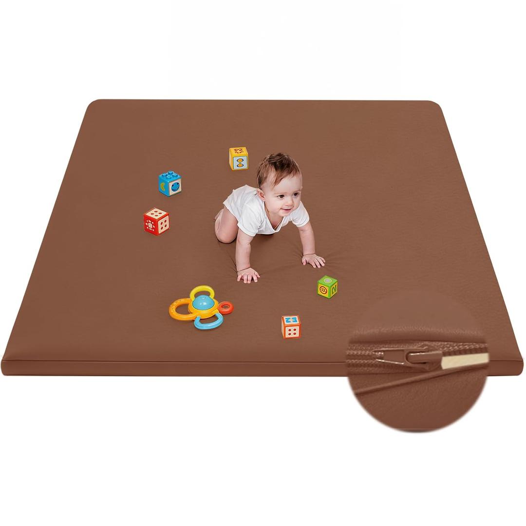 Waterproof Baby Play Mat for Floor Memory Foam 50 * 50 Cushion Playpen Playmat Tummy Time Crawling Mat Nursery Rug Thick Pad Create Soft & Safe Area for Infants,Toddler,Kids,Chestnut