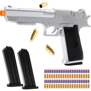 Soft Bullet Toy Gun Shell Ejecting with 50 Bullets, Silver Toy Guns for Boys, Toy Pistol Fidget Gun, Realistic Play Gun Model, Halloween Christmas Birthday Gifts for Boys Kids Adults Age 8+