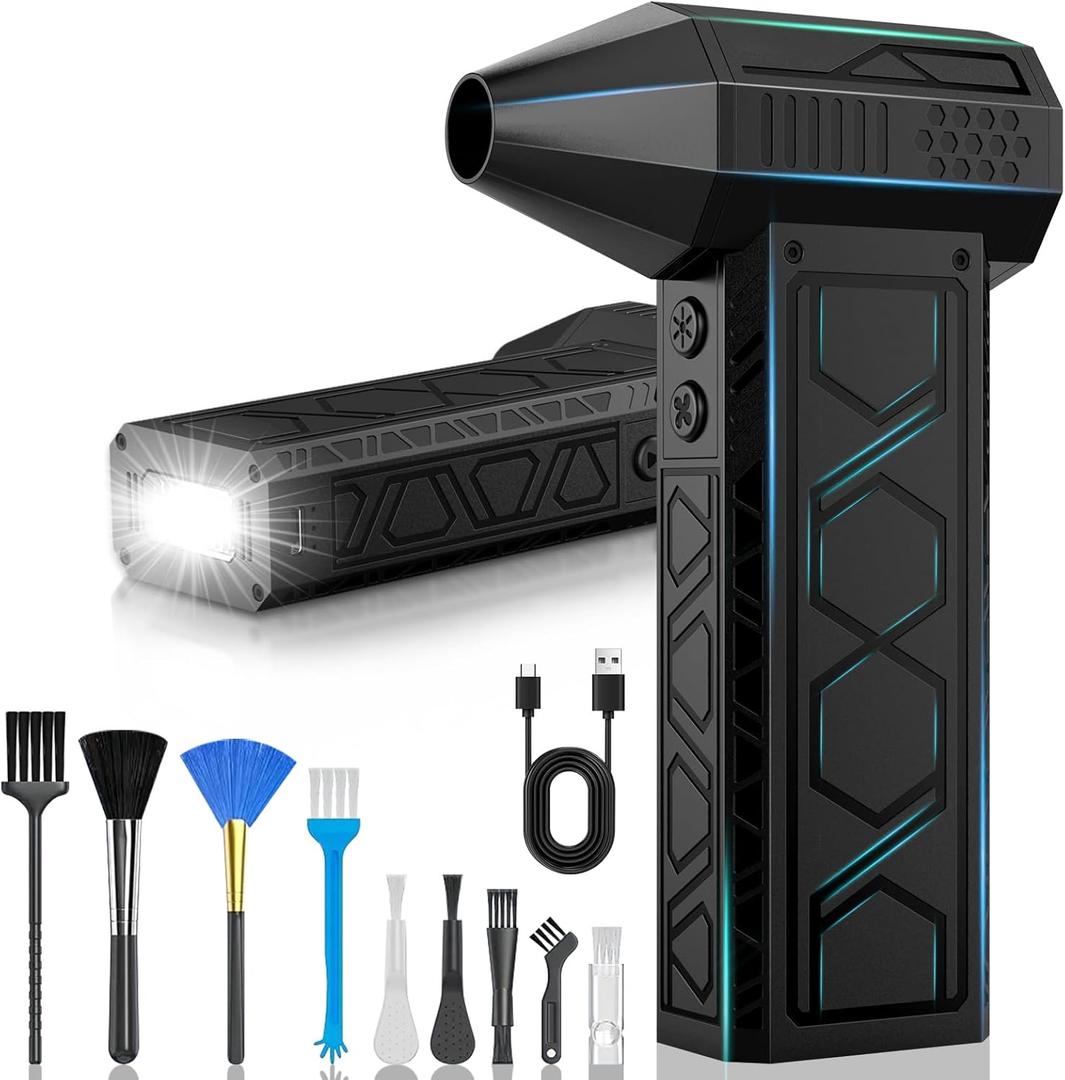 Electric Air Duster with Flashlight,180000RPM Compressed Air Duster Turbo Fan(10000mAh),Multipurpose Jet Fan,Electric Air Blower Duster with Assist Lighting, High-Speed Air Blower with 4 Gear-Black
