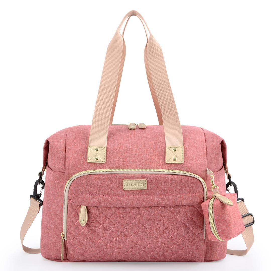 Tuwubi Diaper Bag Tote,Baby Diaper Bag with Pacifier Case Large Travel Diaper Tote Caddy for Mom and Dad Multifunction Large Baby Bag - M-Pink