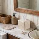 Natural Travertine Tissue Box Cover Modern Resin Cube Holder for Bathroom, Bedroom, Office Decorative Square Tissue Box for Countertop, Nightstand, Vanity & Desk Heavy&Sturdy