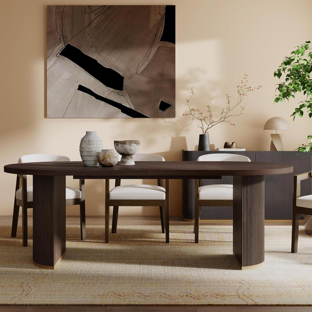 Oval Dining Table with Double Pedestal Base for 6 People, 88-inch Kitchen Table for Dining Room, Easy to Assemble, Espresso