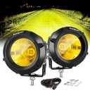 Auxbeam 3.5in 50W Round LED Offroad Light, 5000LM Amber Fog Light, Yellow Spot Flood Combo for Jeep & Truck