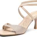 NEWBELLA MOUSSE FIT Women Square Toe Heeled Sandals, Sweet Mesh Women Heeled Sandals with Stiletto Heel for Party Wedding Dress Shoes Apricot, 7.5 (Beige)
