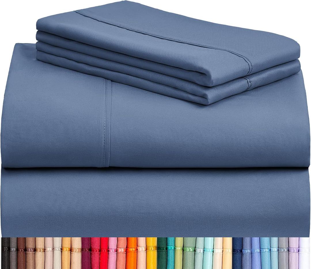 LuxClub 4 PC Queen Sheet Set, Breathable Luxury Bed Sheets, Deep Pockets 18" Wrinkle Free Cooling Sheets Machine Washable Hotel Bedding Silky Soft - Oxford Queen