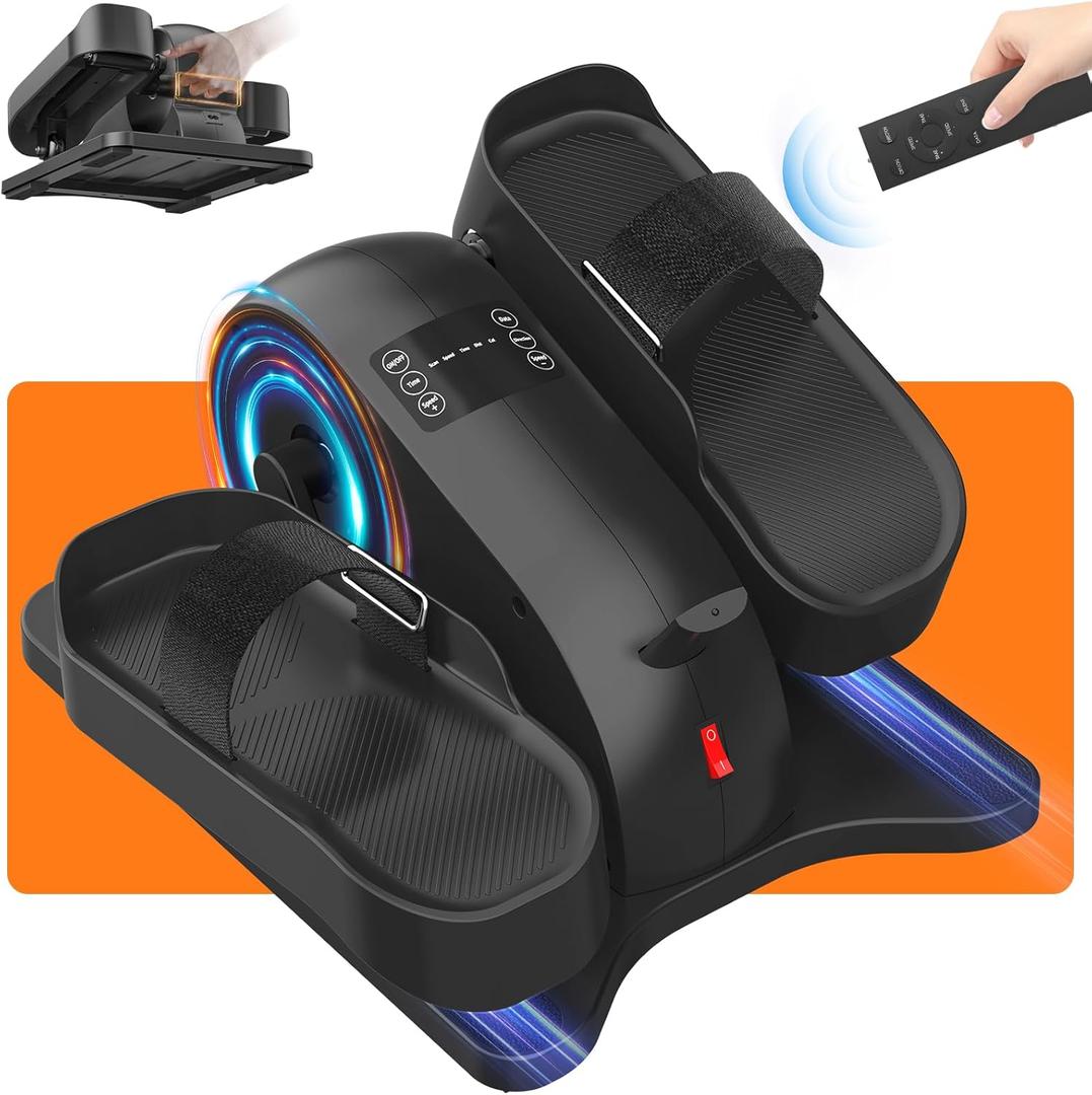 Under Desk Elliptical Machine for Senior Mini Elliptical Leg Exerciser with Remote Quiet Portable Electric Seated Foot Pedal Exerciser for Home Office (Compact)