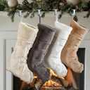 Newcotte 4 Pcs Neutral Christmas Stockings 20 Inch Large Faux Fur Farmhouse Plush Stocking Farmhouse Xmas Decorations Hanging Ornaments for Rustic Christmas Home Decor Gift Bags(Neutral Color, Tree)