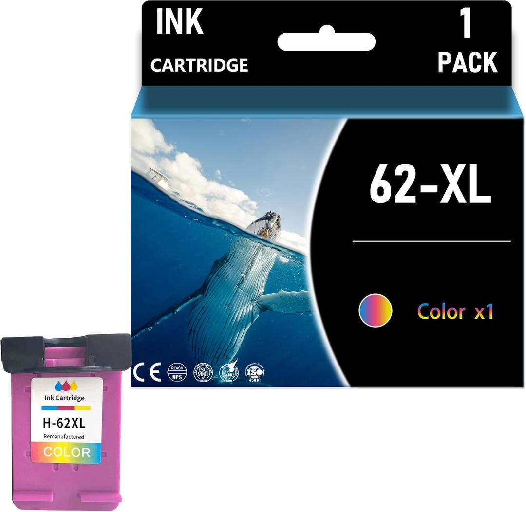 EaseFusion 62XL Ink Cartridges Black and Color Remanufactured Replacement for HP Ink 62 HP62XL Combo Pack Compatible with Envy 7640 5660 5540 7645 5740 5746 OfficeJet 250 200 Mobile Printer, 1Pack