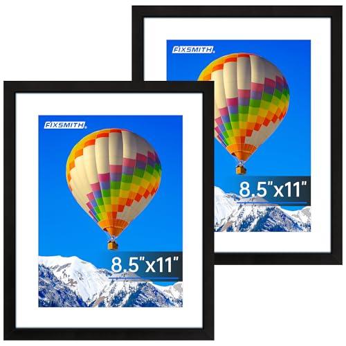 FIXSMITH 8.5x11 Picture Frame Set of 2, Photo Frame with HD Plexiglass, Display Pictures 6x8 with Mat or 8.5x11 Without Mat, Black Picture Frames Collage Wall Decor, Gallery Wall Frame