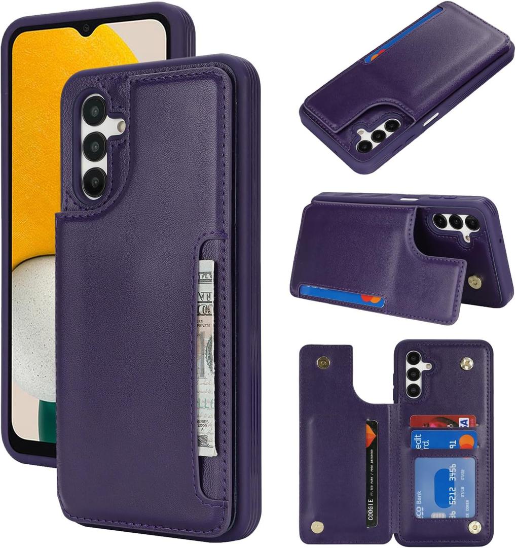 iCoverCase Compatible with Samsung Galaxy A13 5G Case with Card Holder, A13 5G Wallet Case for Women Men [RFID Blocking] PU Leather Protective Phone Case for A13 5G/ A04S (Dark Purple)