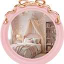 Bow Mirror - Pink Round Bow Mirror for Nursery, Vintage Circle Coquette Room Decor Furniture, Antique Coquette Wall Decor Accent for Girls Room Entryway Bedroom Bathroom