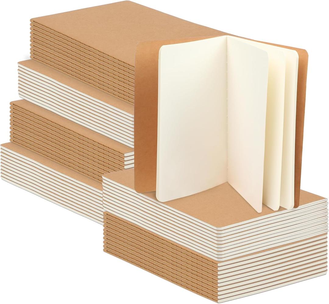 60 Packs Kraft Small Blank Notebooks, Unlined Mini A6 Journals Bulk, Blank Notepads for Kids Student Back to School, Office, Sketching, Drawing, Writing Supplies, 5.5" X 4", 30 Sheets/60 Pages