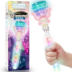 ArtCreativity Light Up Princess Wand for Kids (14" Long) - Diamond Fairy Wand with Spinning LEDs, Batteries Included - Light Up Wands for Girls and Boys, Perfect Pretend Play Toys