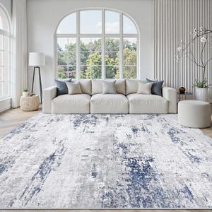 Area Rugs 8x10 Living Room: Large Modern Abstract Washable Rug Soft Anti-Skid Non-Shedding Carpet Indoor Floor Thin Carpets for Bedroom Dining Room Farmhouse Nursery Home Office Night Blue Grey