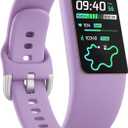 FITVII Slim Fitness Trackers, Fitness Watch with 24/7 Heart Rate, Blood Pressure, Blood Oxygen, Stress Monitor, AMOLED Activity Tracker Step Calorie Counter, IP68 Waterproof Smart Watch for Women Men (Purple)