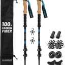 KINGGEAR TPC 100% Carbon Fiber Hiking Poles, Telescopic Retractable Nordic Trekking Poles, Ultra Lightweight Nordic Walking Stick, Metal Flip Locks, Cork and Extended EVA Handle
