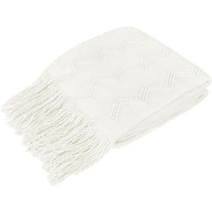 PAVILIA White Knit Throw Blanket for Couch Bed, Soft Knitted Farmhouse Sofa Throw for Living Room, Lightweight Decorative Summer Throw Blanket for Chair, Outdoor Textured Boho Blanket, 50x60