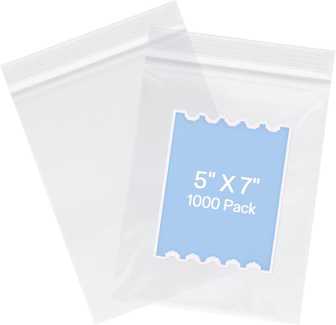 Joybest 5 X 7 Inch (1000 Pcs) Clear Plastic Bags, Reclosable Zipper Poly Bags with Resealable Zip Top Lock for Prints, Cards, Envelopes, Jewelry