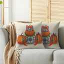 Blue Orange Fall Thanksgiving Pillow Covers 18X18 Set of 2, Autumn Pumpkin Print Chinoiserie Decorative Throw Pillow Covers Outdoor Farmhouse Seasonal Cushion Cases Couch Sofa Bed Decor