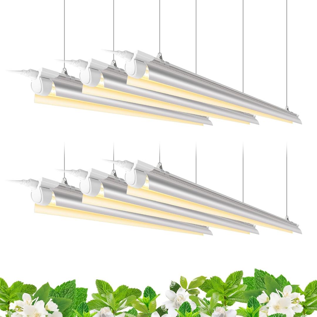 Barrina T8 Grow Light, 252W(6 x 42W, 1400W Equivalent), Full Spectrum, LED Grow Light Strips, T8 Integrated Growing Lamp Fixture, Grow Shop Light, with ON/Off Switch, 4FT 6 Packs, Yellow