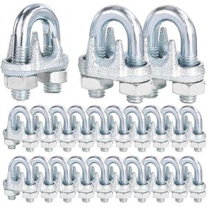 30PCS 3/8" M10 Zinc-Plated Wire Rope Clamps  Heavy Duty U-Bolt Cable Clips (Silver)