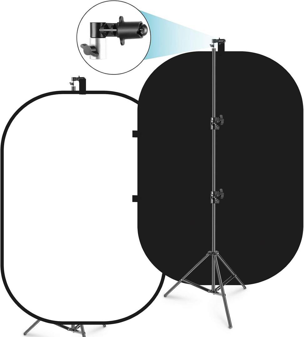 Neewer 5x7ft/1.5x2m Chromakey Foldable Backdrop with Stand 8.5ft/2.6m, 2-in-1 Reversible Black White Green Background Panel for Photography Studio, Live Streaming, Video Calls, Games, 150x200 cm