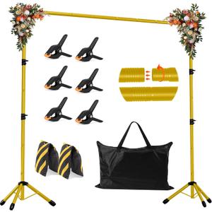 10x8.5 FT Backdrop Stand for Parties, Adjustable Photo Backdrop Stand Kit with Carrying Bag, Portable Background Stand Backdrop for Wedding, Photoshoot, and Photo Studio, Gold