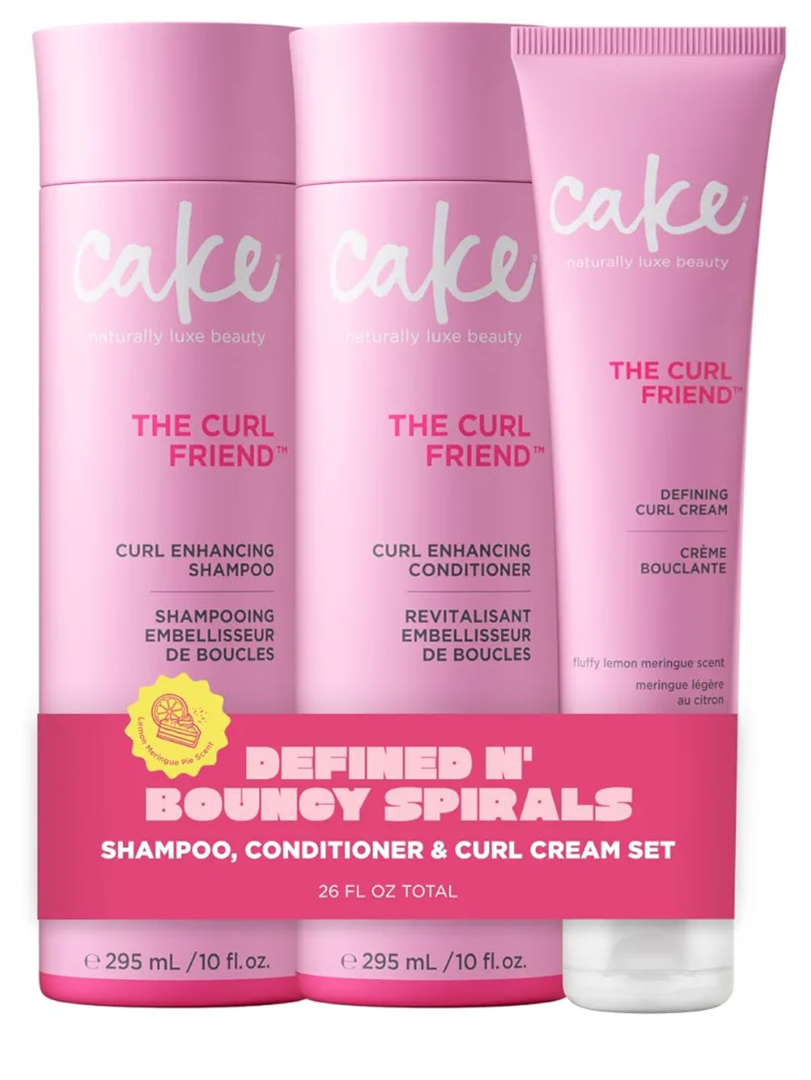 Cake Beauty Curl Friend Curl Defining Shampoo, Conditioner & Cream Set - Avocado & Argan Oil Curly Hair Products - Anti-Frizz, Cruelty Free & Vegan Gift Set