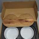 LE TAUCI PET Dog and Cat Bowl Set with Acacia Wood Tray - 2 Cup Ceramic Puppy Bowls for Cats &Small Dogs, Dual Food and Water Bowls with Weighted Non-Slip Base