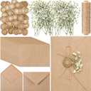 Dunzoom 50 Sets Wedding Invitations Wraps Set Include Envelope for 5 x 7 Inch Invitations Self Adhesive Gold Wax Seal Sticker Dried Flowers for DIY Photos Cards Baby Shower Party(Classic,Light Brown)
