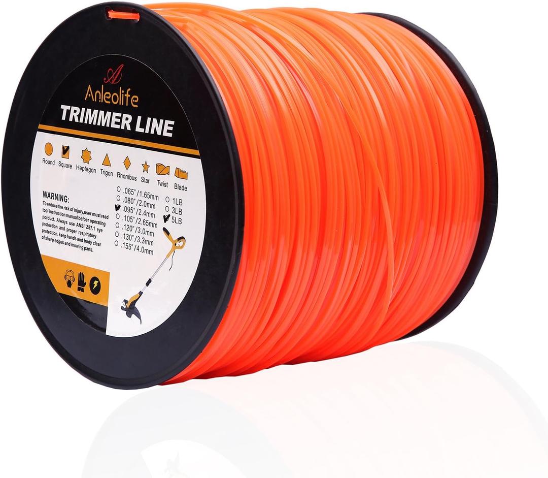 A ANLEOLIFE 5-Pound Commercial Square .095-Inch-by-1280-ft String Trimmer Line in Spool,with Built-in Line Cutter, Orange