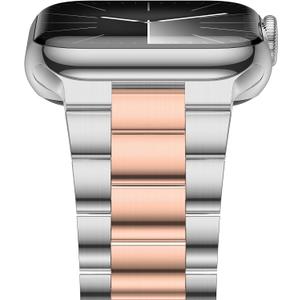 iiteeology Lightweight Stainless Steel Band Designed for Apple Watch Ultra 3 & Ultra 2, Series 1-11, 46mm, 45mm, 44mm, 42mm, Replacement iWatch Bands for Men & Women, Silver/Rose Gold