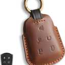 Fits The Remote for Cadillac Key fob Cover Perfectly, Compatible with 2015-2020 CT4 CT5 CT6 XT4 XT5 XT6 ATS CTS SRX XTS 5 Button Key Fob Chain Case Shell/Brown