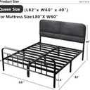 14Inch Metal Bed Frame,Queen Size Bed Frame with Upholstered Headboard,Heavy Duty Sturdy Mattress Foundation,Easy Assembly,No Box Spring Needed,Grey-Queen