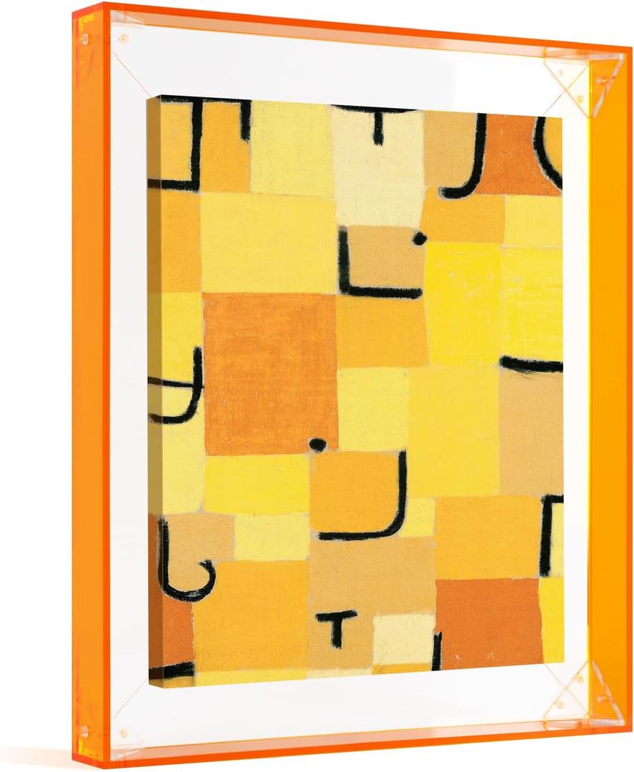 Canvas Floater Frame for 18x24 Oil Paintings, DIY Acrylic Floating Frames for Modern Abstract Art Prints Home Office Kitchen Wall Decor Wedding Mothers Day Christmas Gift (Orange)