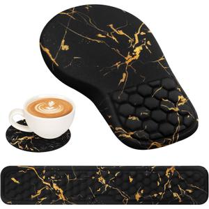 3 in 1 Ergonomic Wrist Rest for Keyeboard and Mouse, Non-Slip Desk Mouse Pad with Wrist Support, Keyboard Wrist Rest and Mouse Pad Set Massage Design (Black Marble)