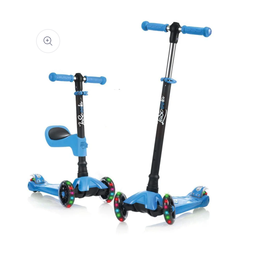 LaScoota 2-in-1 Kids Kick Scooter, Adjustable Height Handlebars and Removable Seat, 3 LED Lighted Wheels and Anti-Slip Deck, for Boys & Girls Aged 3-12 and up to 100 Lbs.