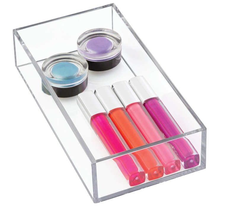 iDesign Clarity Plastic Drawer Organizer for Vanity, Countertop, Bathroom, Kitchen and Cabinet Storage, 8" x 4" x 2", Clear