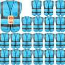 Safety Vests 20 Pack,Hi Vis Construction Vest with 5 Pockets and Zipper,Reflective Vest for Men Women Work One Size (Blue)