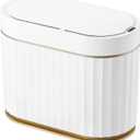 ELPHECO 5 litres Mini Desktop Trash Can with Lid, 1.3 Gallon Motion Sensor Waterproof Countertop Trash Can, Small Plastic Garbage Bin for Desk, Bedroom, Golden